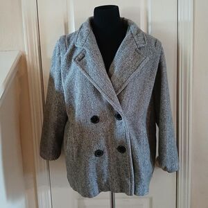 VTG 80s/90s USA-made herringbone double-breasted wool blend peacoat shoulder pad